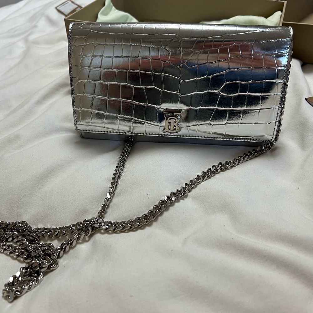 Burberry Hannah Metallic Calfskin Wallet on Chain